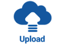 Blue cloud with an arrow pointing upwards to upload files to external link
